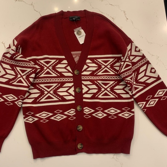 Forever 21 Other - Forever 21 Sweater Knit Cardigan Allover Geo Print Button Up Men’s Size XL NEW